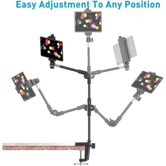 Webcam Stand Camera Mount with Phone Holder, 25 Inch Foldable Flexible Gooseneck - Picture 2 of 6